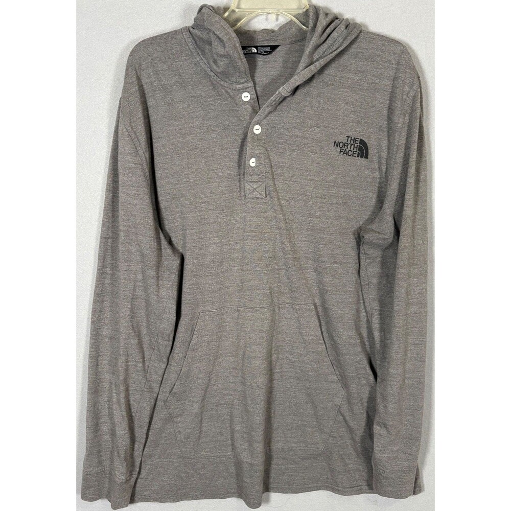 The North Face Henley Hoodie Mens XL Gray Button Placket Hooded Pullover